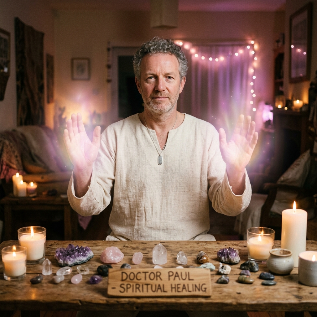Especialista espiritual Luis Hernández proyectando energía curativa y aura de paz